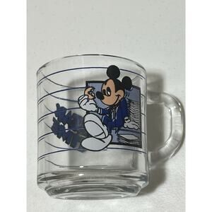 Vintage Mickey Mouse Anchor Hocking Clear Glass Mug Break Time